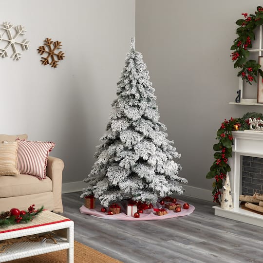 7ft. Pre-Lit Flocked Austria Fir Artificial Christmas Tree, White LED Lights